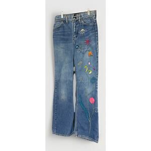 Wrangler Blue Denim Wide Leg Jeans with Colorful Floral Embroidery